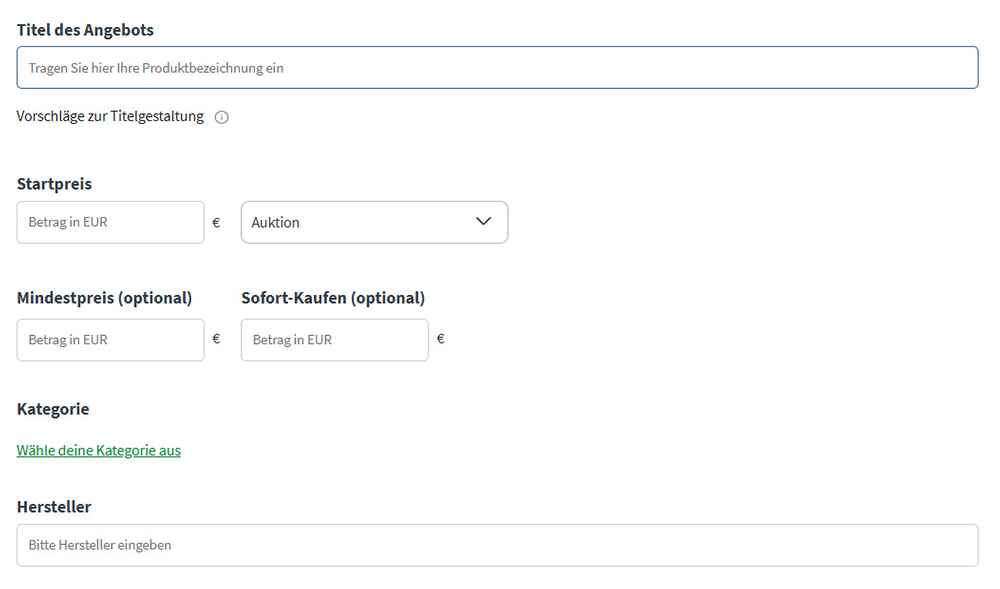 Eingabemaske Angebotstitel