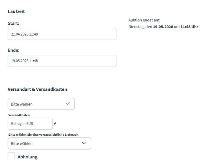 Eingabemaske Laufzeit des Angebots