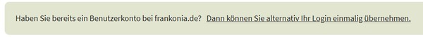 Screenshot einer Eingabemaske fuer eine Registrierung mit Frankonia-Daten