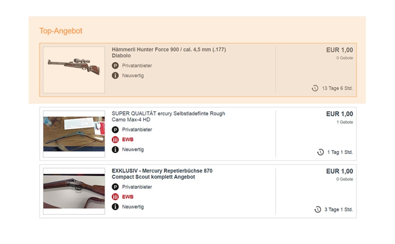 Screenshot der Top Angebote