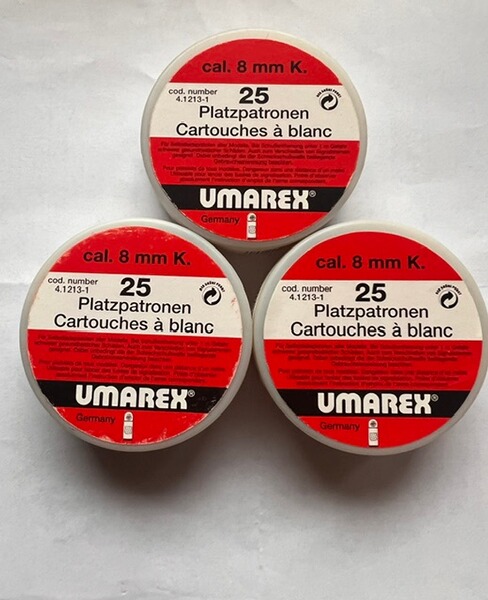 3 Dosen Platzpatronen Umarex cal.8mm Knall