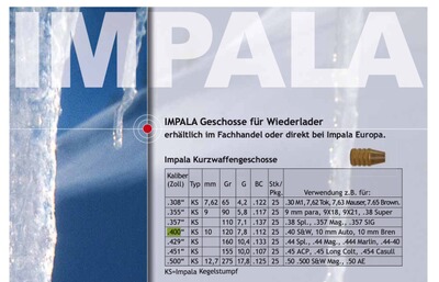 Geschosse Wiederlader .400 *bleifrei* Impala