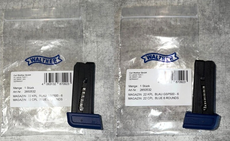 1 original Walther Magazin für die Pistole Walther GSP500 .22 lfb. 6 Schuss NEU in der OVP