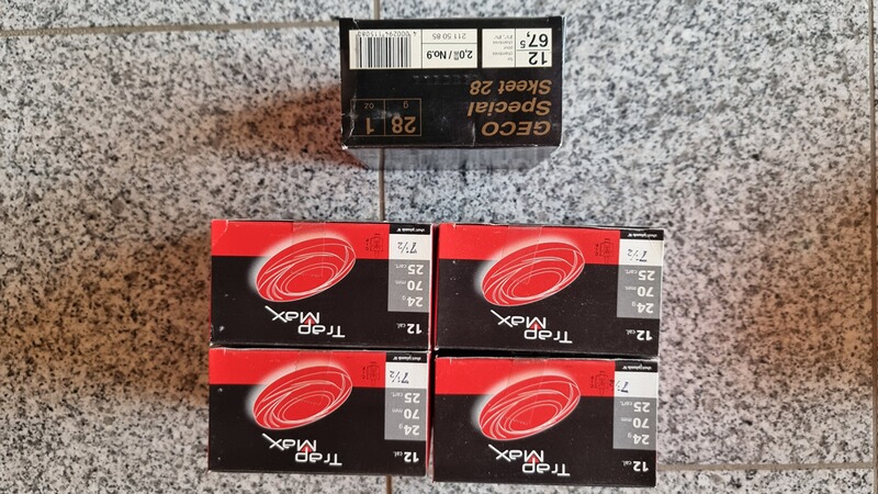 100 Trappatr. Trap Max, Kal. 12/70, 24Gramm, 2,4mm und 25 Skeetpatr. von GECO, Kal. 12/67,5, 2,0mm