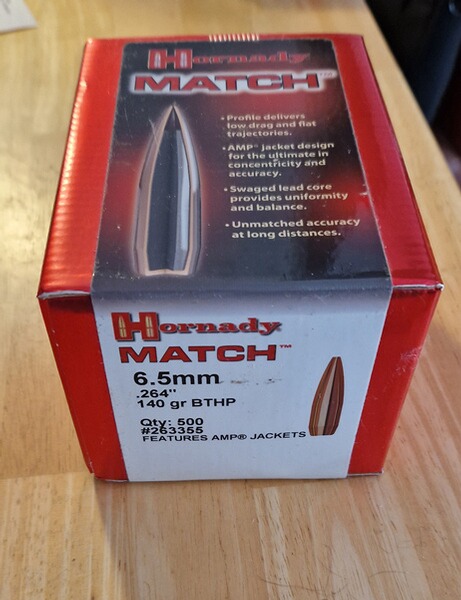 500 st. Hornady Geschosse, 6.5mm, 264, 140 grain, BTHP, Art.-Nr.: 263355