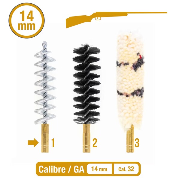 3er Ersatzbürsten-Set bzw. Bürsten-Set - 14mm für Langwaffen mit glatten Läufen