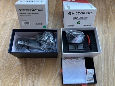 VectorOptics SCMF-10 Maverick 3x26 Vergrößerer MAGNIFIER + Victoptics REDDOT RDSL34 SRD 1x18x20 VOD