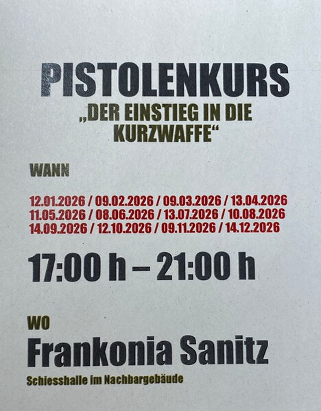 Pistolenkurs "Einstieg in die Kurzwaffe" 2-4 Stunden