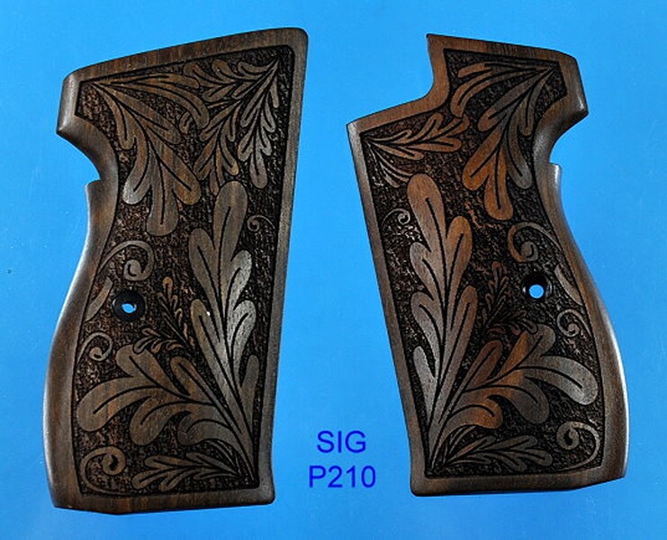 Luxus-Nussbaum-Griffschalen für Pistole SIG P210 ohne Fangriemenöse