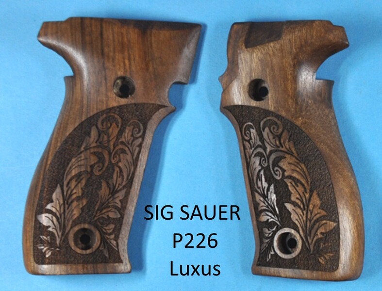 Luxus-Nussbaum-Griffschalen für Pistole SIG SAUER P226 mit Rankenverschneidung