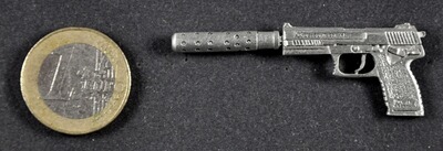 H&K SOCOM Pistole mit Schalldämpfer als Metall-Anstecker