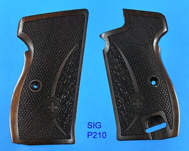 Nussbaum-Griffschalen für Pistole SIG P210 mit Fangriemenöse