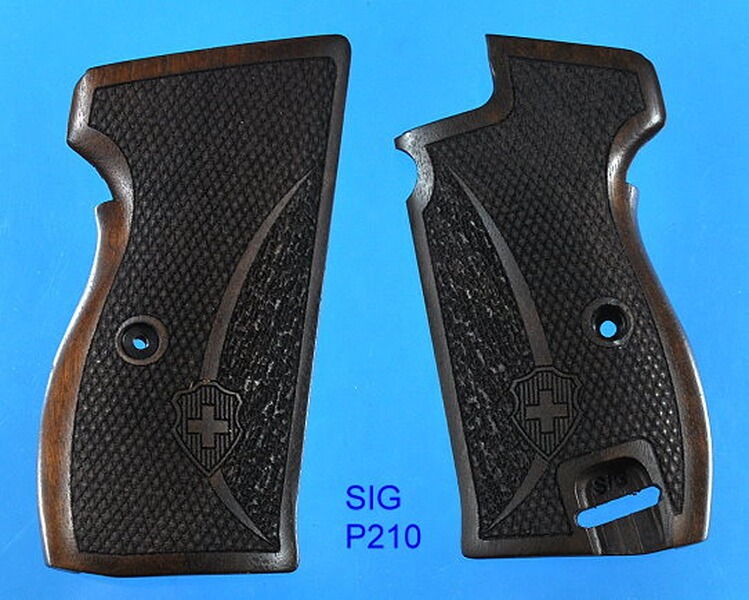 Nussbaum-Griffschalen für Pistole SIG P210 mit Fangriemenöse