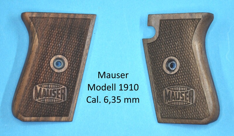 Nussbaum-Griffschalen für Pistole Mauser Modell 1910 im Cal. 6,35 mm