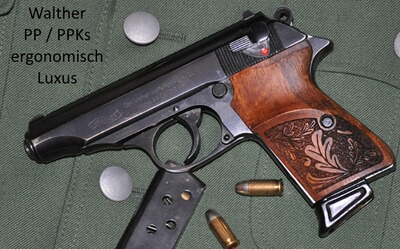 ergonomisch geformte Luxus-Griffschalen für Walther PP (nicht PPK) aus Nussbaum