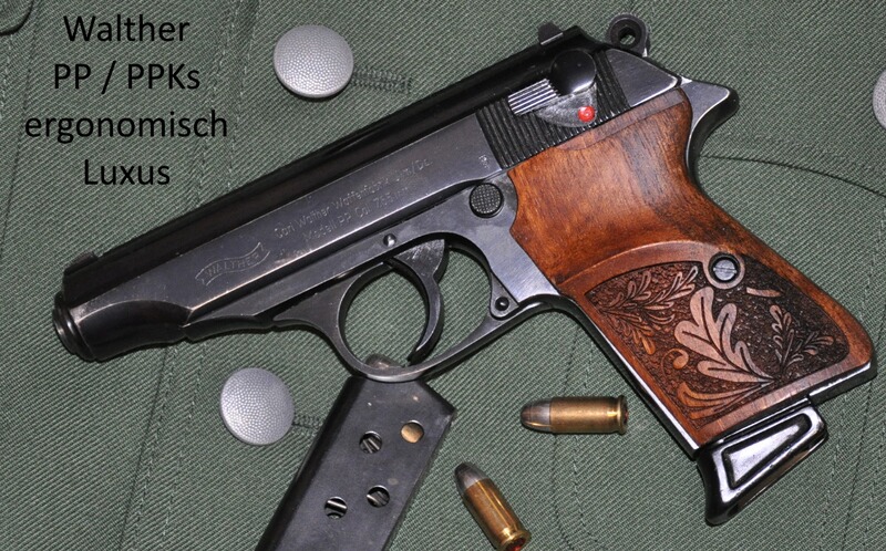 ergonomisch geformte Luxus-Griffschalen für Walther PP (nicht PPK) aus Nussbaum