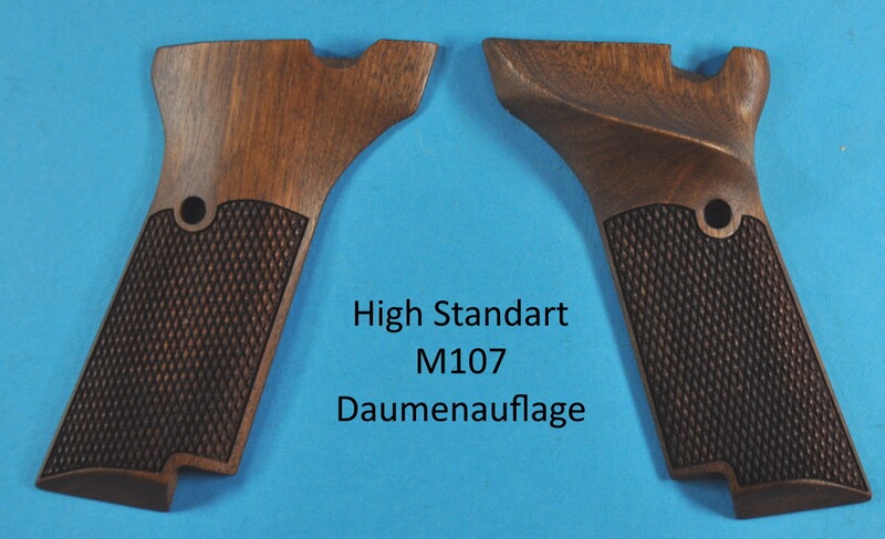 Nussbaum-Griffschalen für Pistole S&W High Standart M-107 mit Daumenauflage