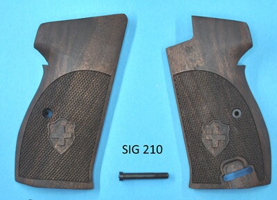 Nussbaum Griffschalen für Pistole SIG P210 mit Fangriemen-Öse mit Schweizer Wappen