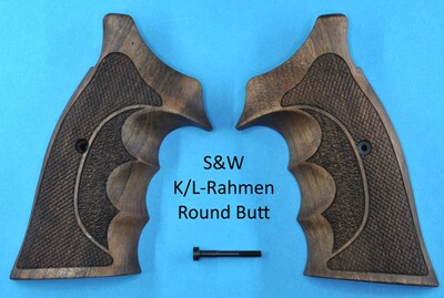Nussbaum-Griffschalen mit Fingerrillen für S&W K/L-Rahmen Round Butt (runder Rahmen)
