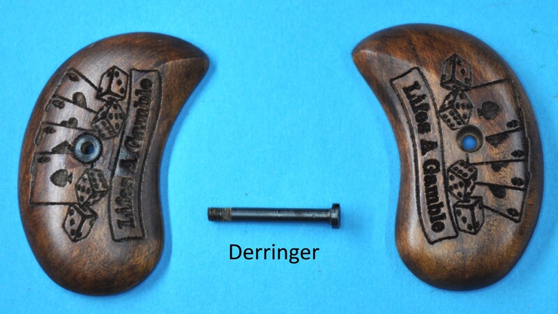 Echtholz-Griffschalen für Derringer Röhm u. Noris m. Gambler-Motiv