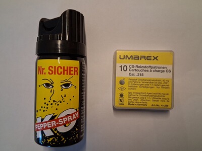 10 Stück CS Gaspatronen Reizstoffpatronen Cal. .315... plus Gas-Abwehrspray