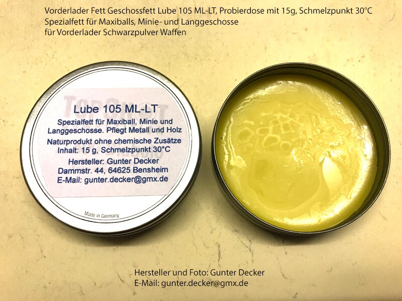 Geschossfett Vorderlader Fett Lube 105 ML-LT 15g Probiergröße für Maxiball Minie Langgeschosse