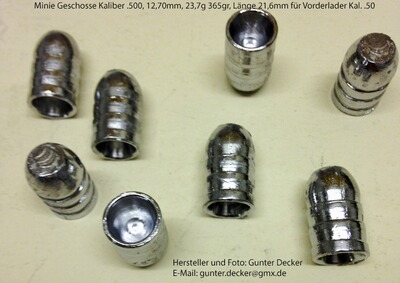 Minie Geschosse Kaliber .500 12,70mm 365gr Vorderlader Gewehre Kal. .50