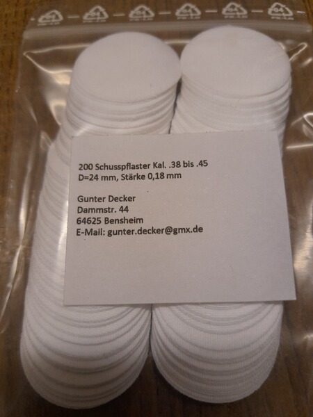 Schusspflaster Vorderlader Kal. .38 bis .45 Ø 24mm Durchmesser, Stärke 0,18mm 0,007inch