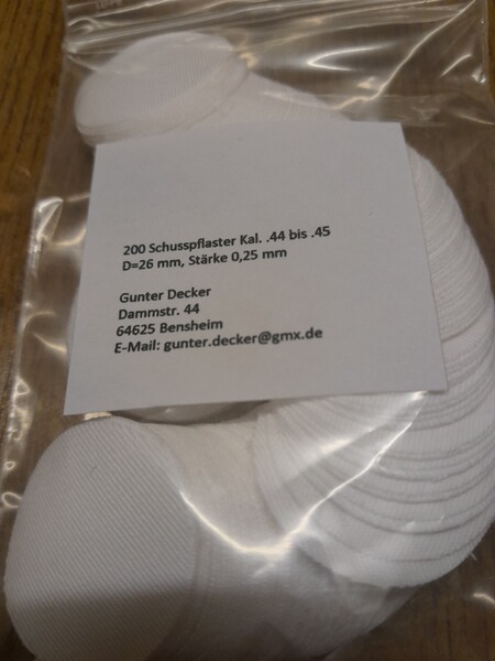 Schusspflaster Vorderlader Kal. .44 bis .45 Ø 26mm Durchmesser, Stärke 0,25mm 0,010inch
