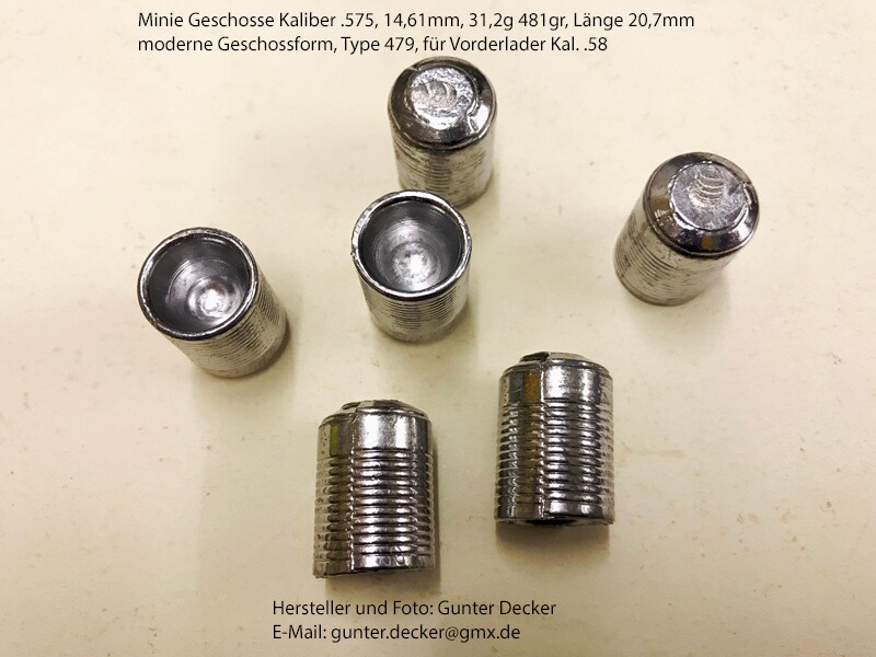 Minie Geschosse Kaliber .575 14,61mm, 481gr für Vorderlader Gewehre Kal. 58, Type 479