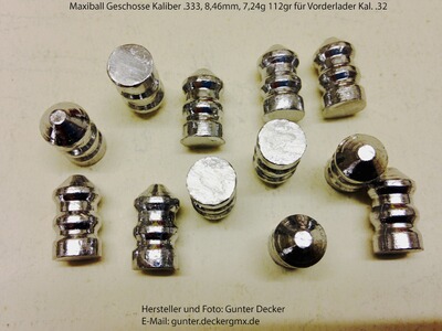 Maxiball Geschosse Kaliber .333 8,46mm 112gr Vorderlader Gewehre .32