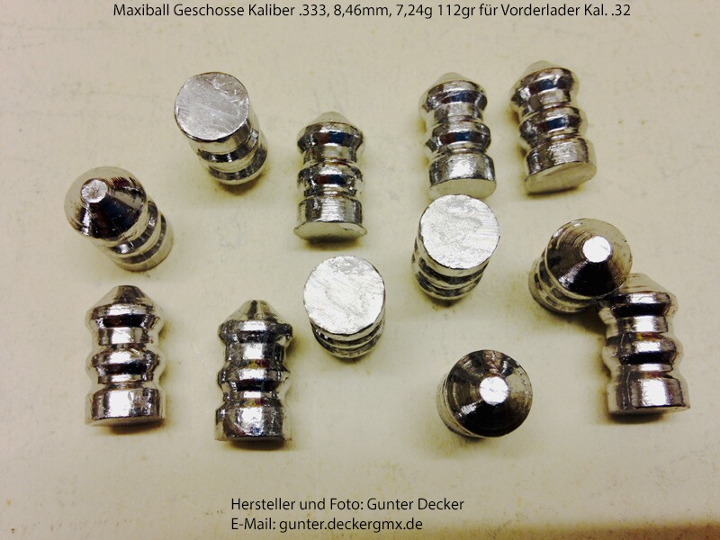 Maxiball Geschosse Kaliber .333 8,46mm 112gr Vorderlader Gewehre .32