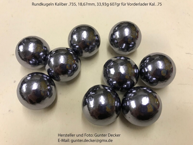 Rundkugeln Kal. .735 18,67mm, 607gr für Vorderlader Gewehre Kaliber .75