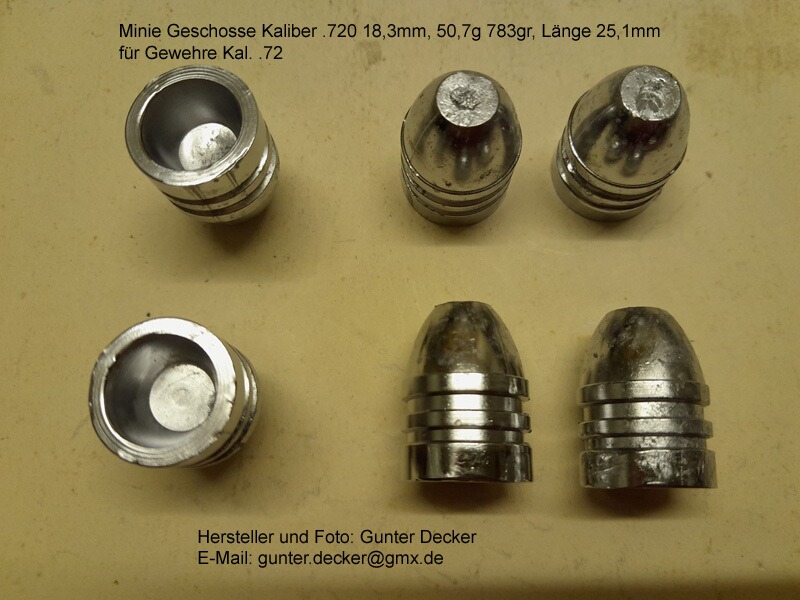 Minie Geschosse Kaliber .720 18,3mm für Vorderlader Gewehre Kaliber .72