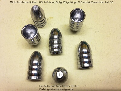 Minie Geschosse Kaliber .575 14,61mm 535gr für Vorderlader Gewehre Kaliber .58