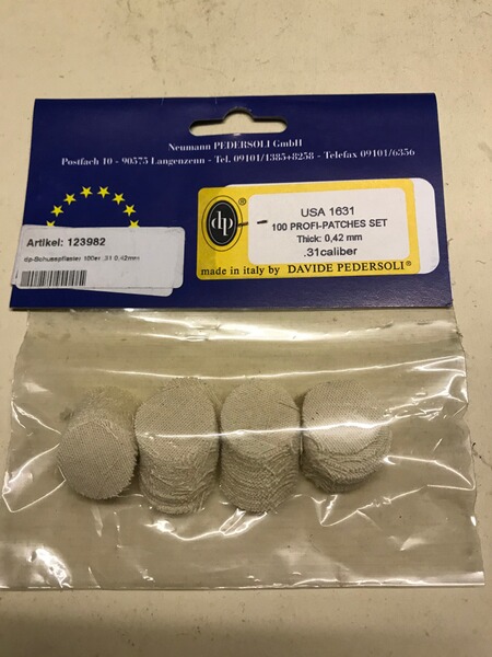 Schusspflaster Vorderlader Kal. .31-.33 Ø 20mm Stärke 0,42mm oder 0,017inch Pedersoli