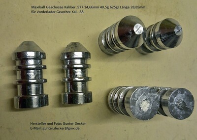 Maxiball Geschosse Kaliber .577 14,66mm 40,5g 625gr Länge 28,85mm für Vorderlader Gewehre Kal. .58