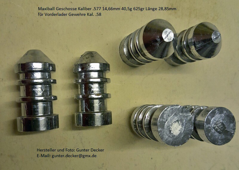Maxiball Geschosse Kaliber .577 14,66mm 40,5g 625gr Länge 28,85mm für Vorderlader Gewehre Kal. .58