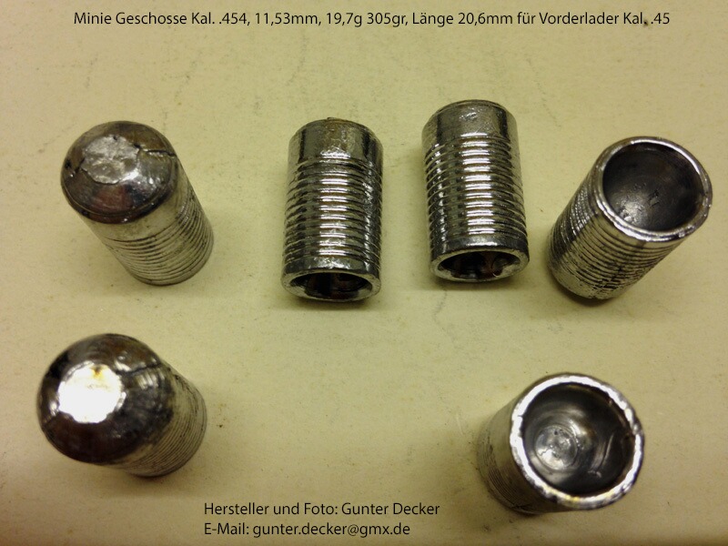 Minie Geschosse Kaliber .454 11,53mm Vorderlader Gewehre Kal. 45
