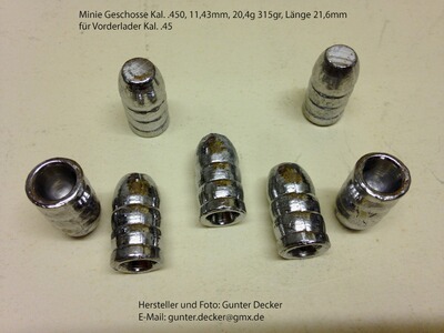 Minie Geschosse Kaliber .447 11,35mm, 293gr für Vorderlader Gewehre Kal. .45
