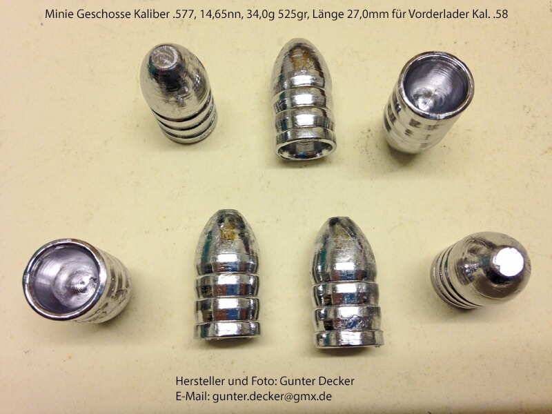 Minie Geschosse Kaliber .577 14,66mm 525gr für Vorderlader Gewehre Kaliber .58
