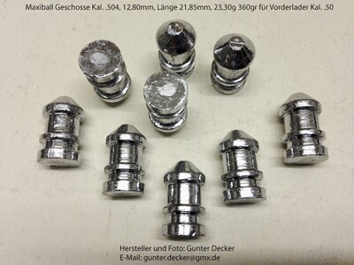 Maxiball Geschosse Kal. .504 12,80mm 360gr Vorderlader Gewehre .50