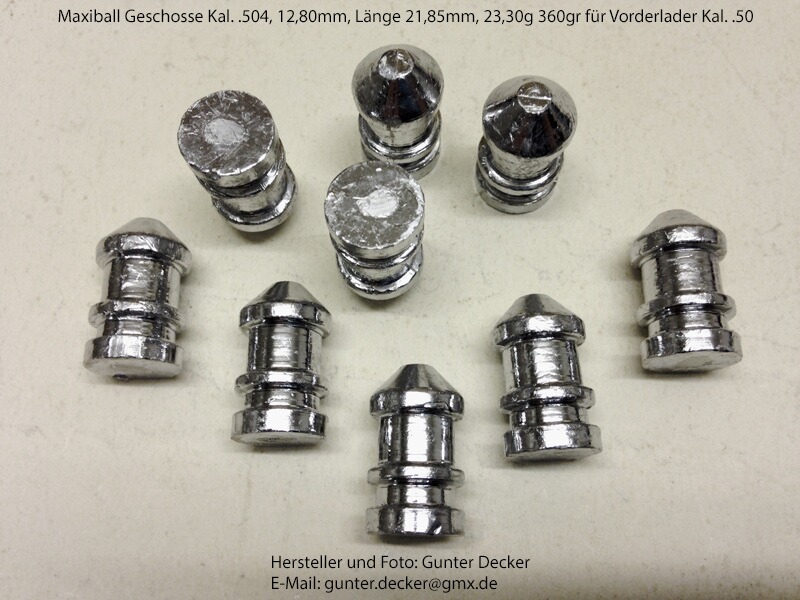 Maxiball Geschosse Kal. .504 12,80mm 360gr Vorderlader Gewehre .50