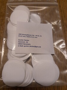 Schusspflaster Vorderlader Kal. .36 bis .41 Ø 22mm Durchmesser, Stärke 0,12mm 0,005inch