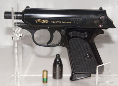Walther PPK 8mm PAK, alte PTB 502, goldfarbene Schrift, viele Stahlteile. KD = 1993