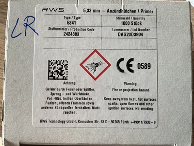 1 Box = 1.000 Zündhütchen in LR- Small Rifle von RWS