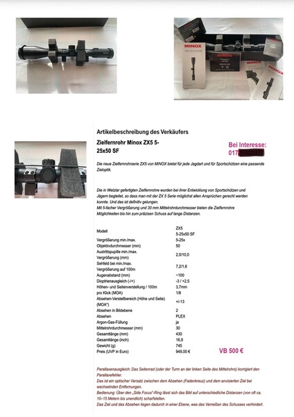 Zielfernrohr Marke Minox ZX5 5-25x50 SF