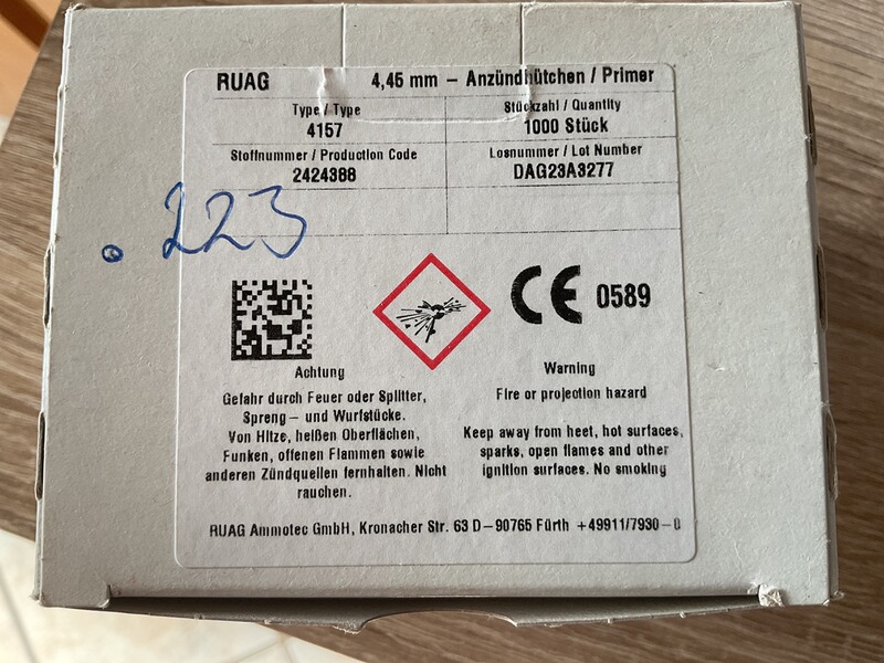 1 Box = 1.000 Zündhütchen in SR- Small Rifle von RUAG