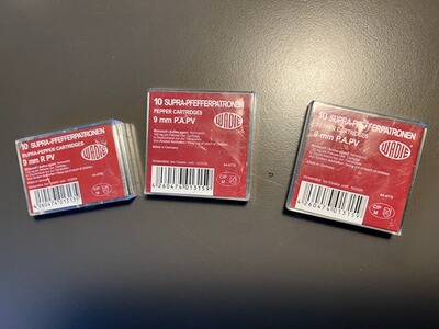 Abgelaufene Wadie Supra Pfeffermunition 9 mm P.A. und 9 mm RK