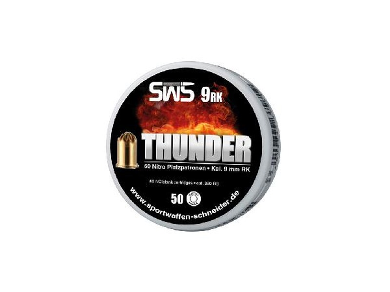 50 Platzpatronen SWS Thunder Nitro Kaliber 9 mm R.K. für Revolver Messing 50 Stück Neu